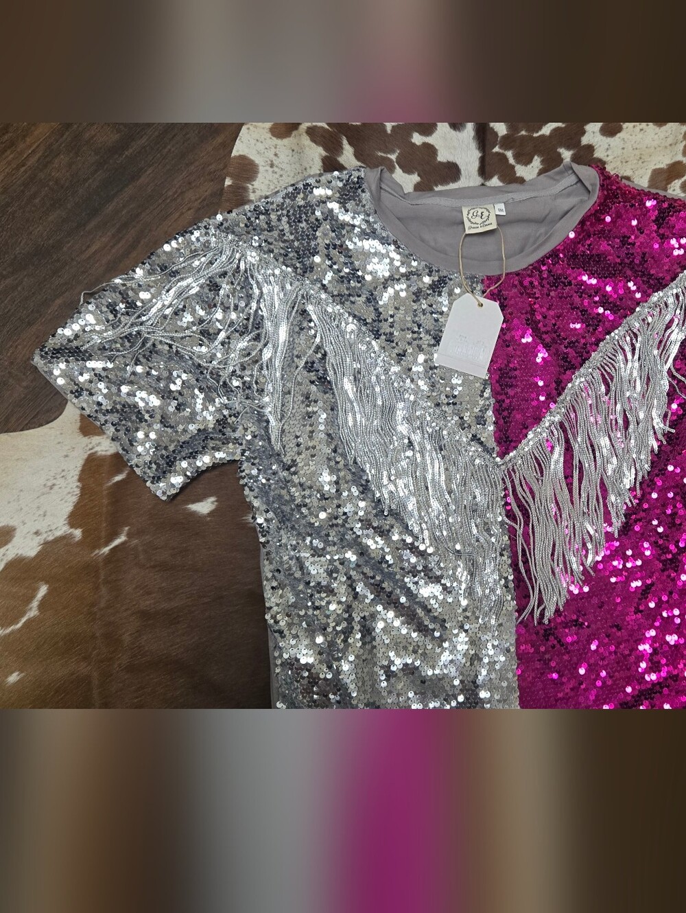 Silver and Pink Sequin Fringe Dress - Picture 2 of 7